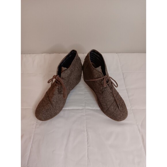 Toms Desert Herringbone Tweed Ankle Wedge Bootie Boots Sz 8 W - Picture 1 of 7